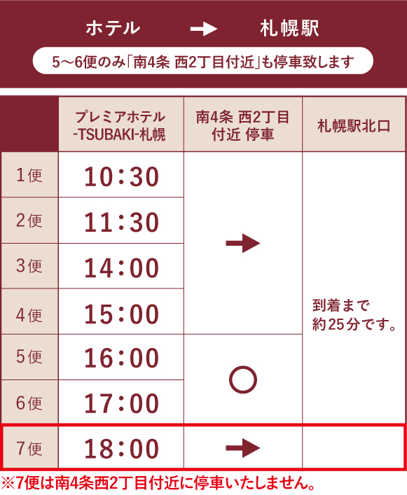 ［ホテル→札幌駅］運行スケジュール